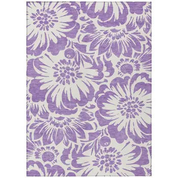 10' X 14' Purple and Ivory Floral Washable Non Skid Indoor Outdoor Area Rug