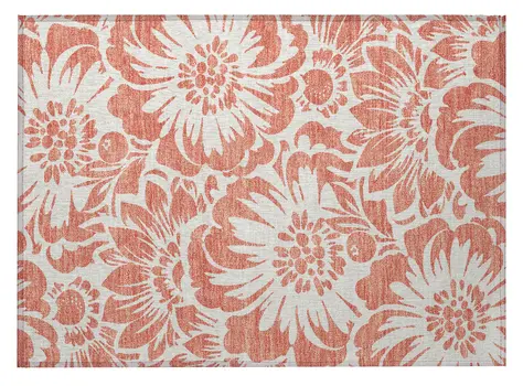 2' X 3' Salmon and Ivory Floral Washable Non Skid Indoor Outdoor Area Rug