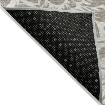 9' X 12' Taupe and Ivory Floral Washable Non Skid Indoor Outdoor Area Rug