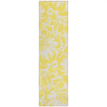 2' X 8' Yellow and Ivory Floral Washable Non Skid Indoor Outdoor Runner Rug