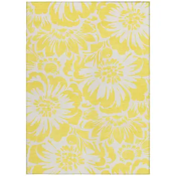 3' X 5' Yellow and Ivory Floral Washable Non Skid Indoor Outdoor Area Rug
