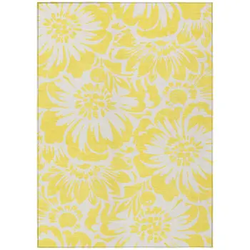 5' X 8' Yellow and Ivory Floral Washable Non Skid Indoor Outdoor Area Rug