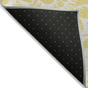 8' X 8' Yellow and Ivory Round Floral Washable Non Skid Indoor Outdoor Area Rug