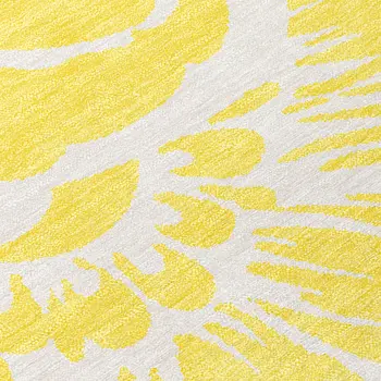 8' X 8' Yellow and Ivory Round Floral Washable Non Skid Indoor Outdoor Area Rug