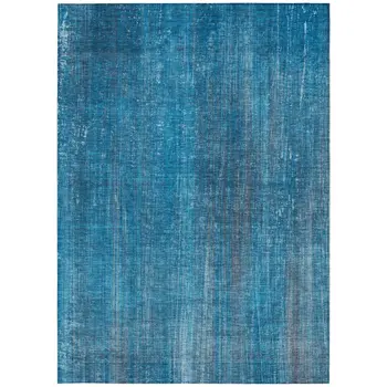5' X 8' Blue Striped Washable Non Skid Indoor Outdoor Area Rug