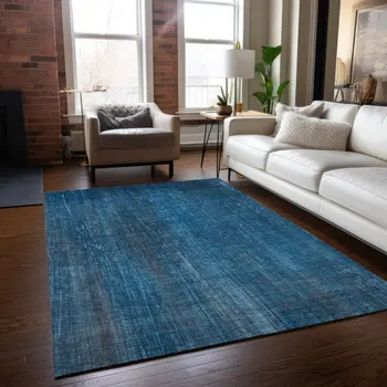 5' X 8' Blue Striped Washable Non Skid Indoor Outdoor Area Rug