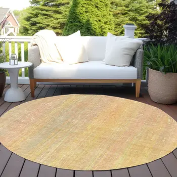 8' Round Yellow and Orange Round Striped Washable Non Skid Indoor Outdoor Area Rug