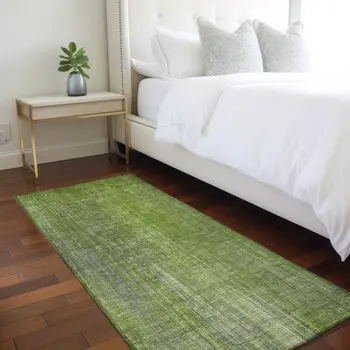 8' Runner Green Striped Washable Non Skid Indoor Outdoor Runner Rug