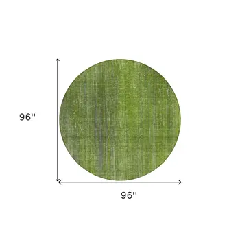 8' Round Green Round Striped Washable Non Skid Indoor Outdoor Area Rug