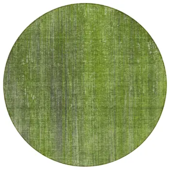 8' Round Green Round Striped Washable Non Skid Indoor Outdoor Area Rug