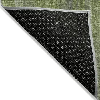 8' X 10' Green Striped Washable Non Skid Indoor Outdoor Area Rug