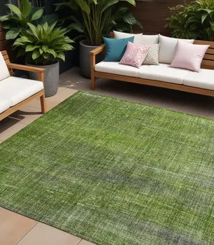 10' X 14' Green Striped Washable Non Skid Indoor Outdoor Area Rug
