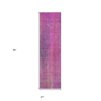 8' Runner Lilac Striped Washable Non Skid Indoor Outdoor Runner Rug