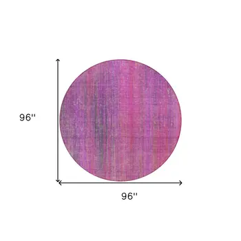 8' Round Lilac Round Striped Washable Non Skid Indoor Outdoor Area Rug
