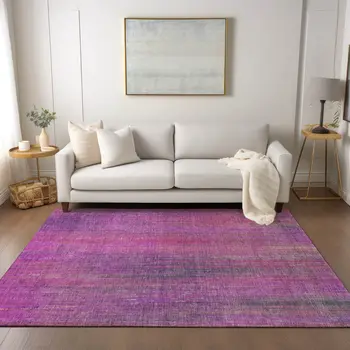 10' X 14' Lilac Striped Washable Non Skid Indoor Outdoor Area Rug
