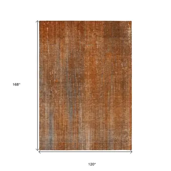 10' X 14' Orange Striped Washable Non Skid Indoor Outdoor Area Rug