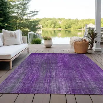 10' X 14' Purple Striped Washable Non Skid Indoor Outdoor Area Rug