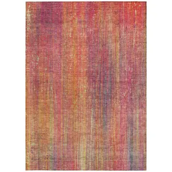 5' X 8' Red and Orange Striped Washable Non Skid Indoor Outdoor Area Rug