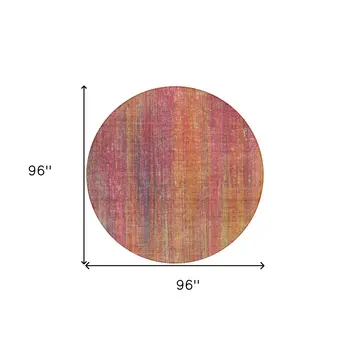 8' Round Red and Orange Round Striped Washable Non Skid Indoor Outdoor Area Rug