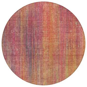 8' Round Red and Orange Round Striped Washable Non Skid Indoor Outdoor Area Rug