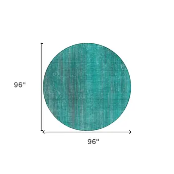 8' Round Teal Round Striped Washable Non Skid Indoor Outdoor Area Rug