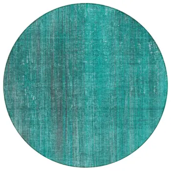 8' Round Teal Round Striped Washable Non Skid Indoor Outdoor Area Rug
