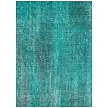 9' X 12' Teal Striped Washable Non Skid Indoor Outdoor Area Rug