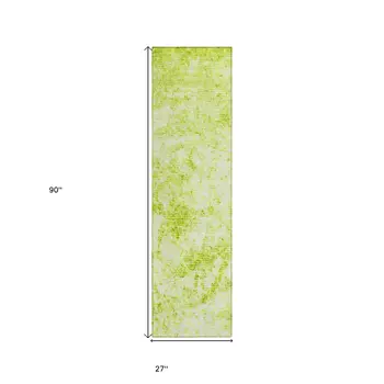 8' Runner Lime Green Abstract Washable Non Skid Indoor Outdoor Runner Rug