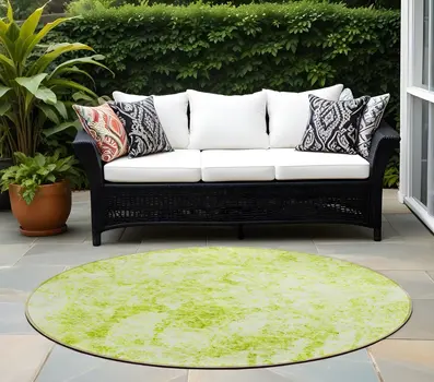 8' Round Lime Green Round Abstract Washable Non Skid Indoor Outdoor Area Rug