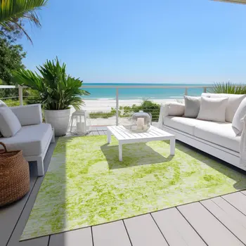 9' X 12' Lime Green Abstract Washable Non Skid Indoor Outdoor Area Rug