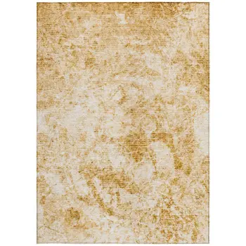 3' X 5' Cream and Gold Abstract Washable Non Skid Indoor Outdoor Area Rug