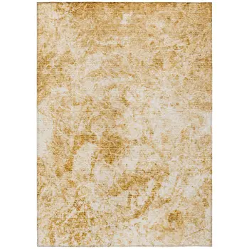 3' X 5' Cream and Gold Abstract Washable Non Skid Indoor Outdoor Area Rug