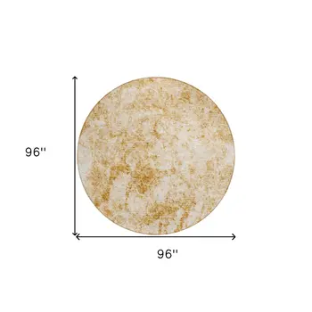 8' Round Cream and Gold Round Abstract Washable Non Skid Indoor Outdoor Area Rug