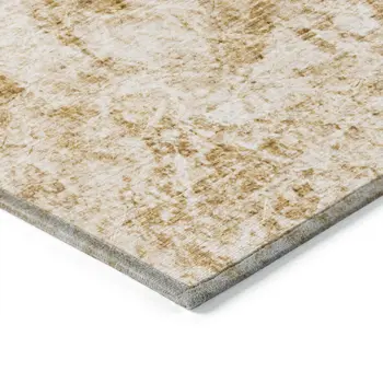 8' X 10' Beige and Gold Abstract Washable Non Skid Indoor Outdoor Area Rug