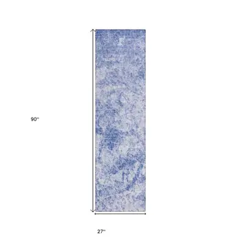 8' Runner Blue Abstract Washable Non Skid Indoor Outdoor Runner Rug