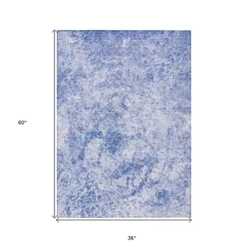 3' X 5' Blue Abstract Washable Non Skid Indoor Outdoor Area Rug
