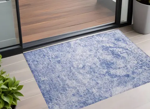 3' X 5' Blue Abstract Washable Non Skid Indoor Outdoor Area Rug