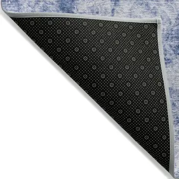 3' X 5' Blue Abstract Washable Non Skid Indoor Outdoor Area Rug