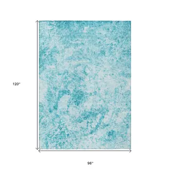 8' X 10' Teal Abstract Washable Non Skid Indoor Outdoor Area Rug
