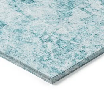 10' X 14' Teal Abstract Washable Non Skid Indoor Outdoor Area Rug