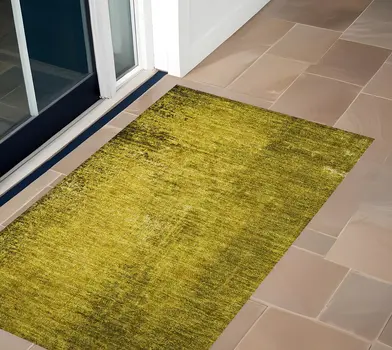 2' X 3' Gold Abstract Washable Non Skid Indoor Outdoor Area Rug