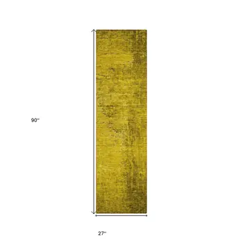 8' Runner Gold Abstract Washable Non Skid Indoor Outdoor Runner Rug