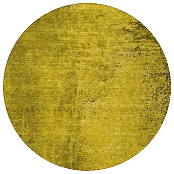 8' Round Gold Round Abstract Washable Non Skid Indoor Outdoor Area Rug