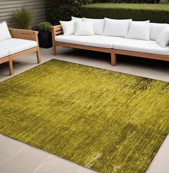 10' X 14' Gold Abstract Washable Non Skid Indoor Outdoor Area Rug