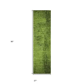8' Runner Green Abstract Washable Non Skid Indoor Outdoor Runner Rug