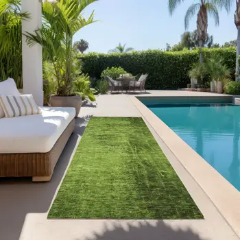 8' Runner Green Abstract Washable Non Skid Indoor Outdoor Runner Rug
