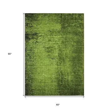 5' X 8' Green Abstract Washable Non Skid Indoor Outdoor Area Rug