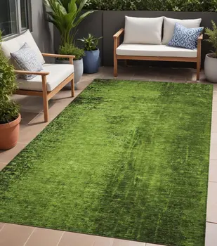 5' X 8' Green Abstract Washable Non Skid Indoor Outdoor Area Rug