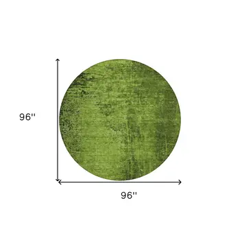 8' Round Green Round Abstract Washable Non Skid Indoor Outdoor Area Rug