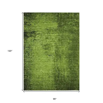8' X 10' Green Abstract Washable Non Skid Indoor Outdoor Area Rug